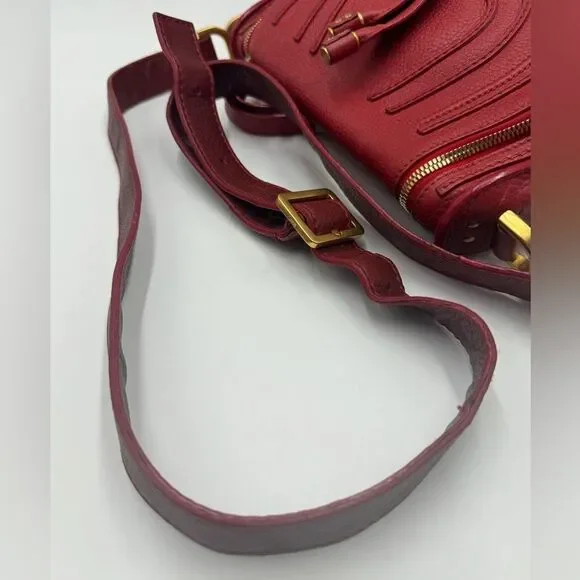 Chloe Marcie Scarlet Red Leather with Burgundy Crossbody Saddle Bag Auth - Picture 9 of 16